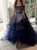 Ball Gown Navy Blue Strapless Tulle Prom Dresses