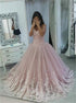 Appliques Off the Shoulder Tulle Ball Gowns Pink Prom Dresses LBQ1819