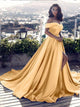 Short Sleeves Sweep Train Yellow Prom Dresses