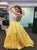 Yellow Chiffon Beadings Sweetheart Prom Dresses