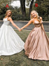 Spaghetti Straps A Line V Neck Satin Prom Dress LBQ3122