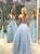 Sweep Train Blue Evening Dresses
