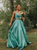 A Line Two Pieces V Neck Satin Pleats Prom Dresses 