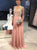 Peach Chiffon Beading Open Back A Line Prom Dresses