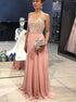 Peach Chiffon Beading Open Back A Line Prom Dresses LBQ1664