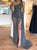 Sparkly Sequin Tulle One Shoulder Sweep Train Prom Dresses