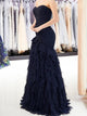 Ruffles Sleeveless Lace Up Prom Dresses with Sweep Train