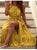 A Line Yellow Slit Halter Floor Length Prom Dresses