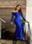 Blue Off the Shoulder Long Sleeves Applique Lace Prom Dresses