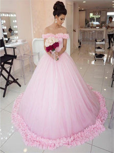 Off the Shoulder Ball Gown Tulle Prom Dresses 