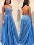 A Line Satin Spaghetti Straps Beadings Criss Cross Prom Dress LBQ0812