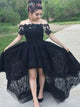 Short Sleeves Appliques Asymmetrical Prom Dresses