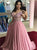 A Line V Neck Short Sleeves Prom Dresses with Sweep Train