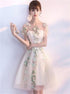 A Line Scoop Above Knee Chiffon Prom Dress with Flower LBQ1795