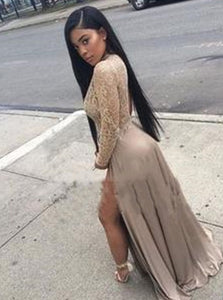 A Line Sweep Train Sleeveless Prom Dresses