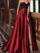 A Line Sweetheart Red Prom Dresses with Sweep Train