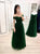 A Line Off the Shoulder Tulle Green Prom Dresses