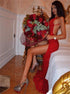 Red Sheath Side Slit Sweetheart Backless Prom Dress LBQ1304