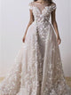 A Line White Lace Scoop Appliques White Prom Dresses