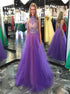 Purple Floor Length Scoop Beadings Chiffon Open Back Prom Dresses LBQ1665
