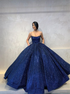 Ball Gown Spaghetti Straps Blue Sequins Prom Dress LBQ1337