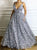 Straps A Line Tulle Silver Appliques Prom Dresses