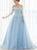 Light Blue Lace Up Long Sleeves Prom Dresses With Sweep Train