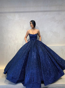 Ball Gown Sequins Floor Length Prom Dresses with Pleats