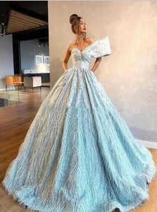 Ball Gown Sweetheart Blue Satin Prom Dresses 