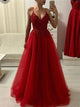 A Line Sleeveless Red Floor Length Prom Dresses