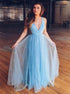 Deep V Neck Sleeveless A Line Floor Length Prom Dress LBQ0838