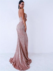 Mermaid Sweetheart Sequin Sweep Train Prom Dresses with Slit