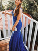 Mermaid V Neck Royal Blue Lace Lace Up Prom Dresses LBQ2196