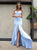 Mermaid Straps Light Blue Satin Prom Dresses