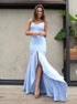Mermaid Straps Light Blue Satin Prom Dresses with Slit LBQ2704