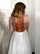 White Sparkly A Line Long Sleeve Open Back V Neck Prom Dresses LBQ1596