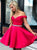A Line Off Shoulder Satin Pleats Prom Dresses with Beadings 