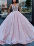 Ball Gown V Neck Purple Prom Dresses with Beadings LBQ1421