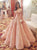 Ball Gown Short Sleeves Pink Lace Prom Dresses With Appliques