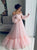 Pink Tulle Off the Shoulder Puffy Sleeves Pleats Prom Dresses 