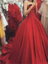 Red Strapless Ball Gown Satin Prom Dresses LBQ1593