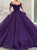Purple Tulle Off the Shoulder Ball Gown Short Sleeves Prom Dresses 
