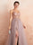 A Line Tulle V Neck Beadings Sleeveless Prom Dresses with Slit 