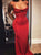 Mermaid Spaghetti Straps Red Satin Prom Dresses