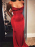 Mermaid Spaghetti Straps Red Satin Prom Dress LBQ1138