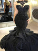 Black Sequins Mermaid Satin Prom Dresses