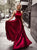 A Line Satin Sleeveless Pleats Red Sweep Train Prom Dresses