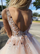 Ball Gown Pink Prom Dresses With Flowers and Beads 