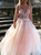 V Neck Sleeveless Tulle Open Back Prom Dresses