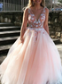 V Neck Sleeveless Tulle Open Back Prom Dress With Flowers and Beads LBQ1620
